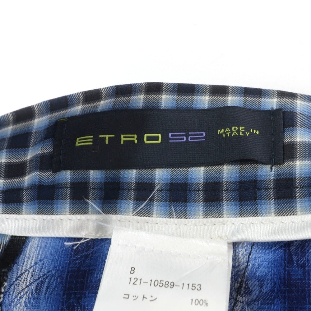 【中古】エトロ ETRO コットン チェック カジュアルスラックスパンツ ネイビー【サイズ52】【 状態ランクB 】【 メンズ 】