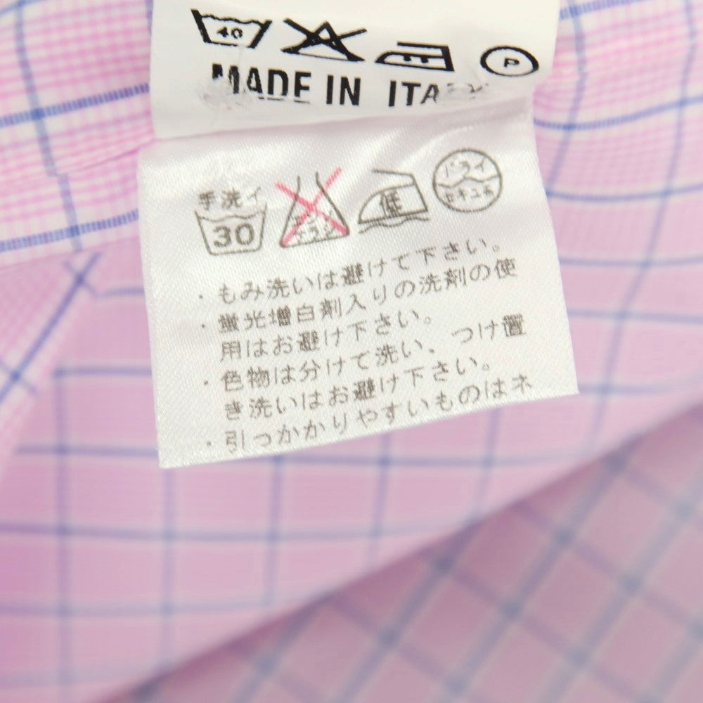 【中古】パルジレリ Pal Zileri コットン チェック ボタンダウン ドレスシャツ ピンクxネイビーブルー【サイズ43】【 状態ランクA 】【 メンズ 】