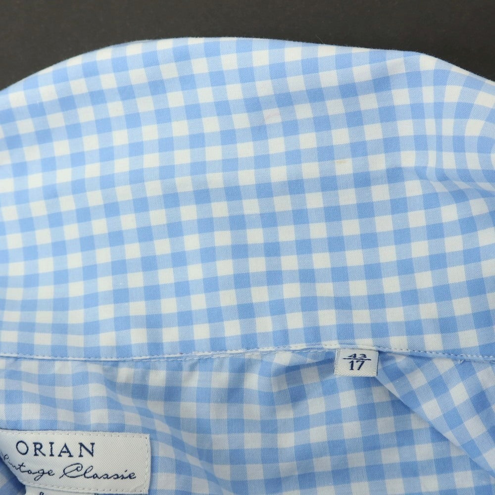 【中古】オリアン ORIAN コットン ギンガムチェック ボタンダウンワンピースカラー カジュアルシャツ ライトブルーxホワイト【サイズ43】【 状態ランクB 】【 メンズ 】