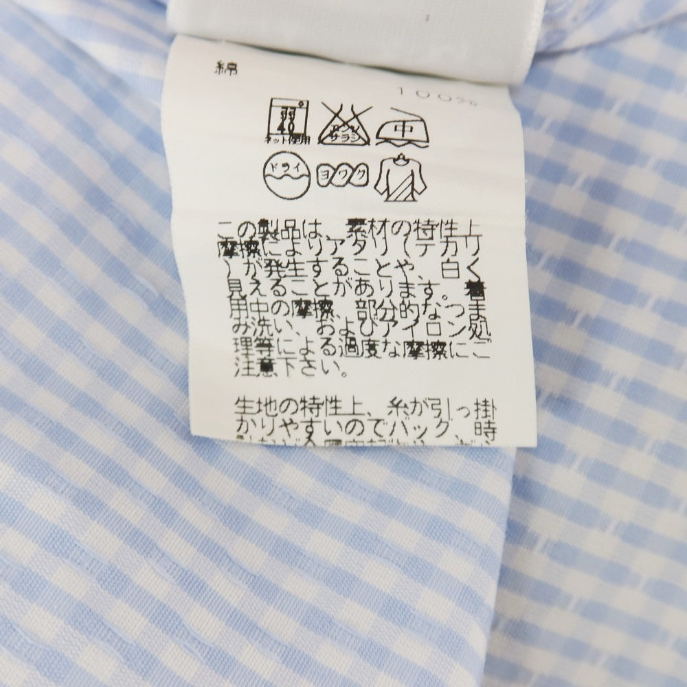 【中古】エルメス HERMES コットン チェック レギュラー カジュアルシャツ ライトブルーxホワイト【サイズ43】【 状態ランクC 】【 メンズ 】