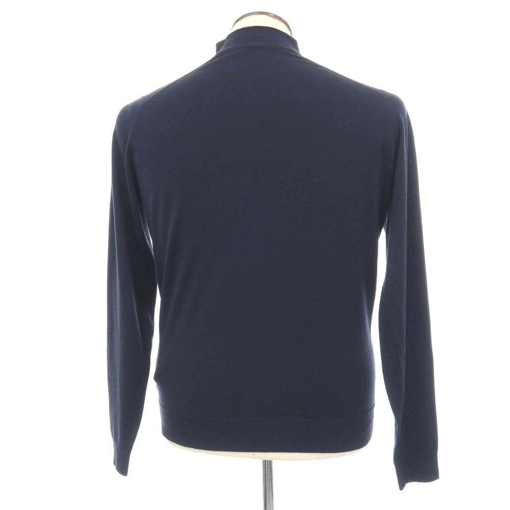 【中古】ジョンスメドレー JOHN SMEDLEY ハイゲージ ウール モックネック プルオーバーニット ネイビー【サイズL】【 状態ランクC 】【 メンズ 】