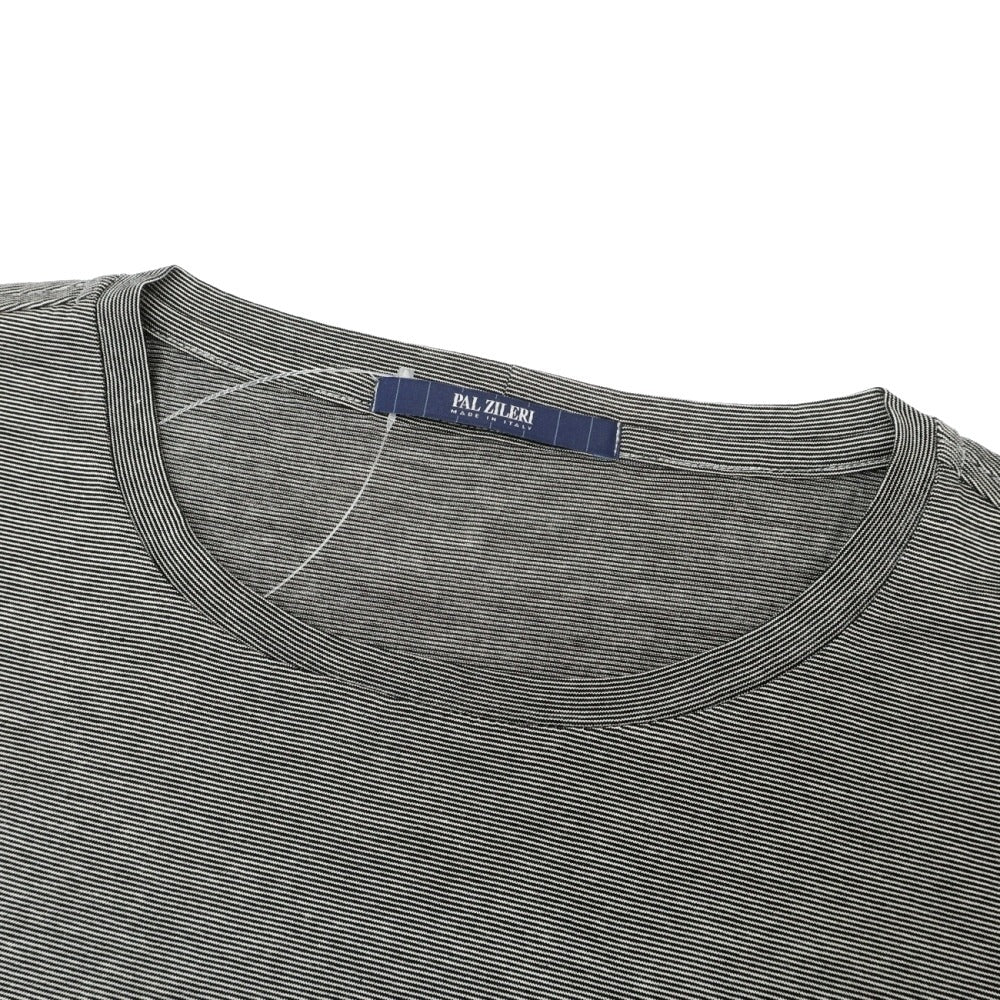 【中古】パルジレリ Pal Zileri コットンシルク マイクロボーダー クルーネック 半袖Tシャツ ブラックxホワイト【サイズXL】【 状態ランクA 】【 メンズ 】