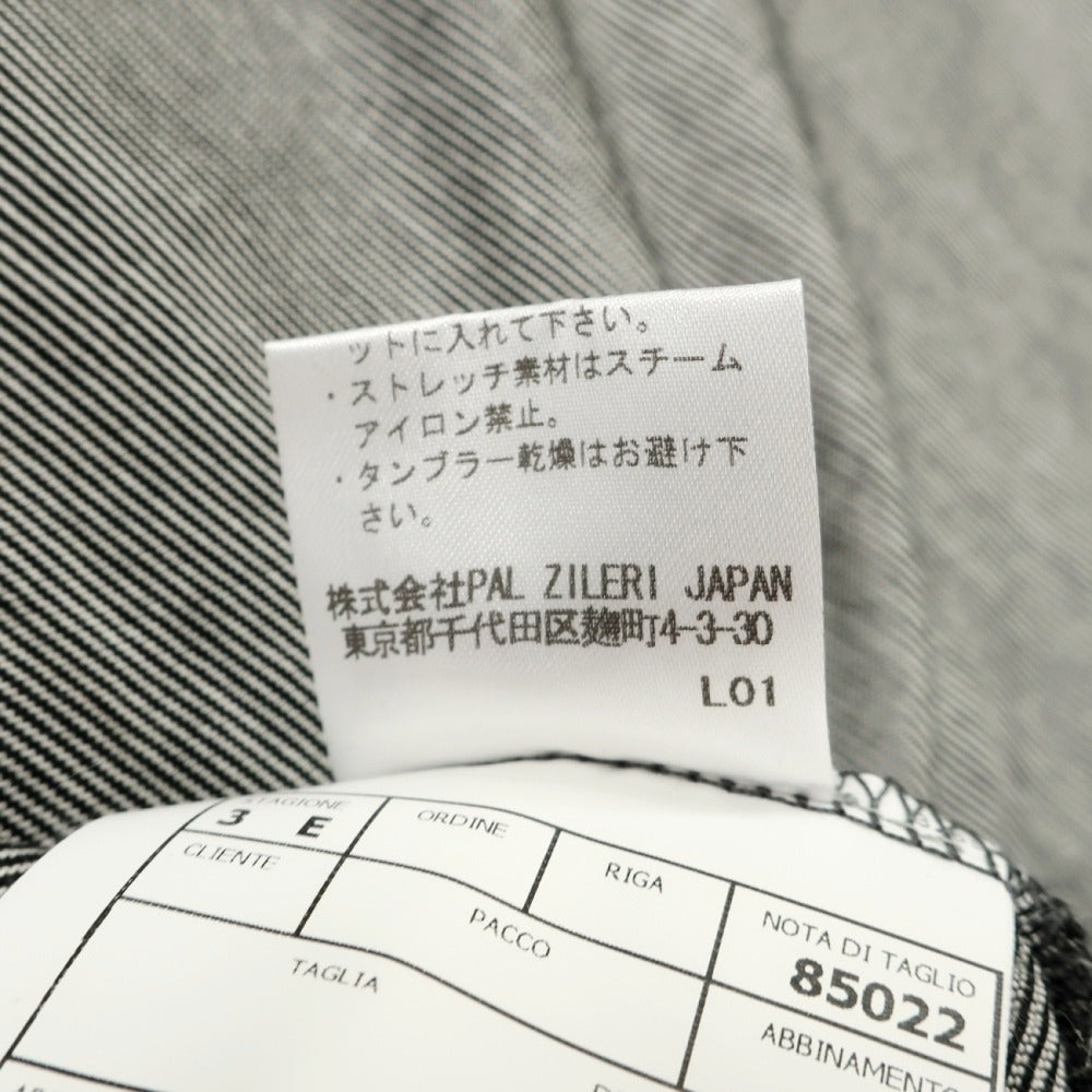 【中古】パルジレリ Pal Zileri コットンシルク マイクロボーダー クルーネック 半袖Tシャツ ブラックxホワイト【サイズXL】【 状態ランクA 】【 メンズ 】