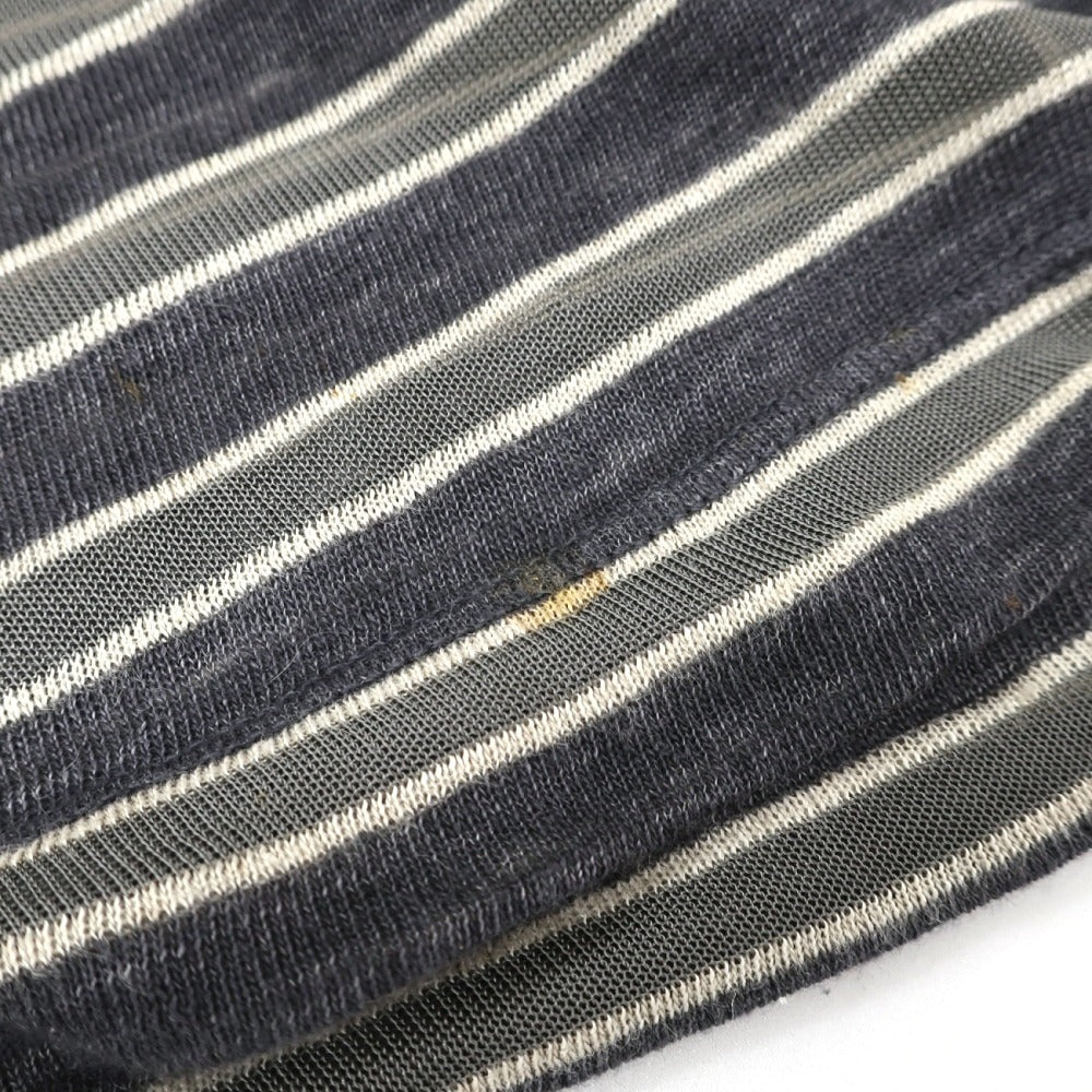 【中古】ジョルジオアルマーニ GIORGIO ARMANI リネンレーヨン クルーネック ボーダー 長袖Tシャツ ダークグレーxグレー【サイズ54】【 状態ランクC 】【 メンズ 】