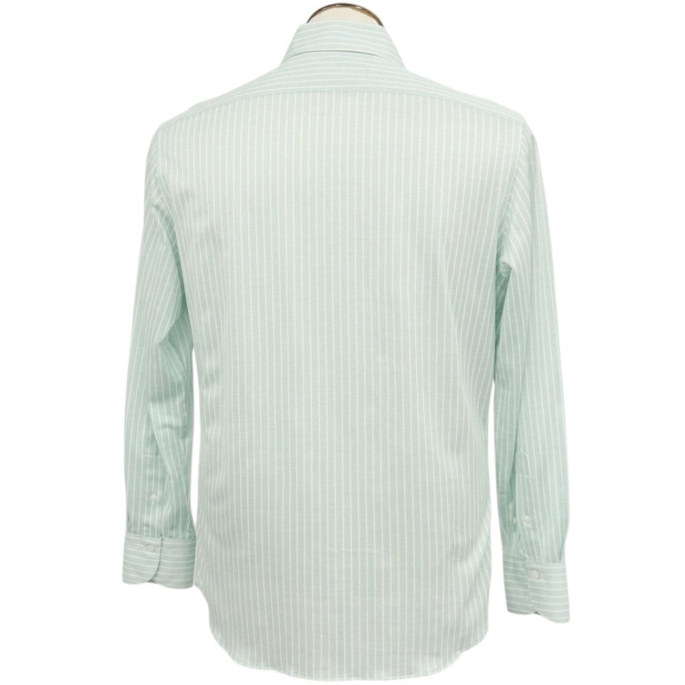 【中古】フィナモレ Finamore jersey コットン ストライプ ワイドカラー カジュアルシャツ グリーンxホワイト【サイズL】【 状態ランクB 】【 メンズ 】