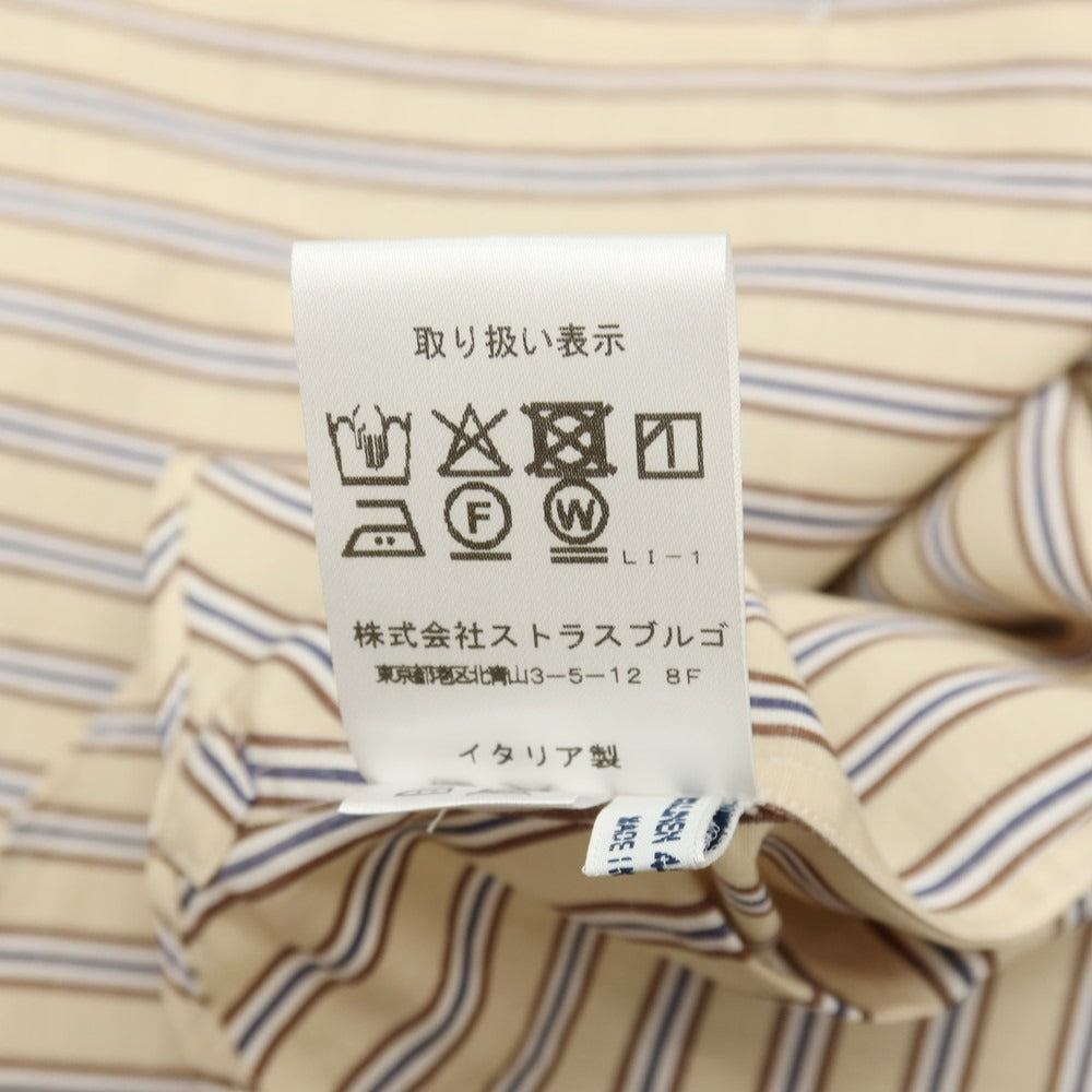 【中古】フライ FRAY コットンリネン ストライプ セミワイドカラー カジュアルシャツ ベージュxブラウン【サイズ40】【 状態ランクB 】【 メンズ 】