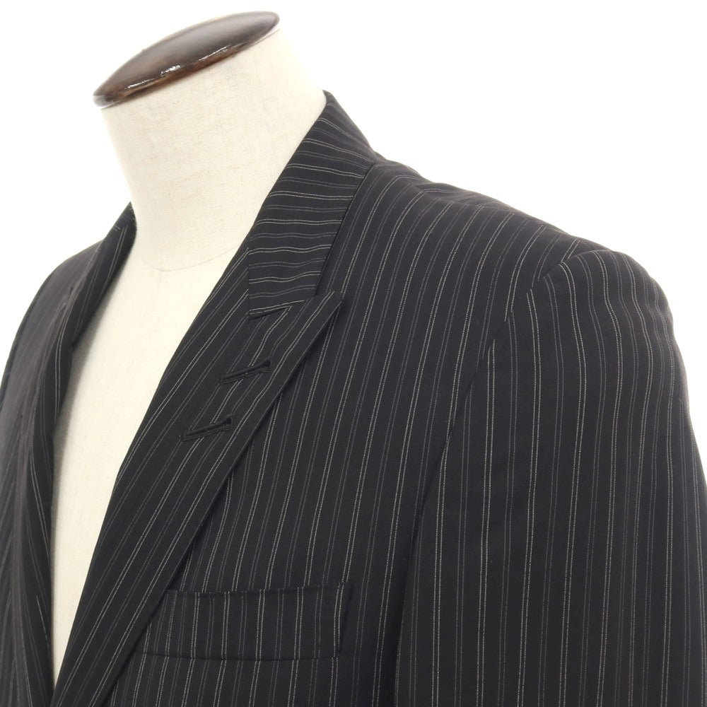 【中古】ポールスミスコレクション PAUL SMITH COLLECTION Super130’S ウール&シルク ストライプ 2つボタンスーツ ブラックxグレー【サイズL】【 状態ランクC 】【 メンズ 】