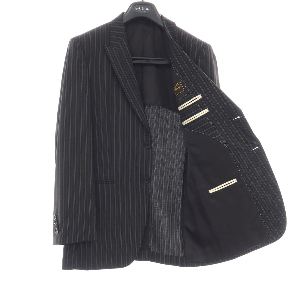 【中古】ポールスミスコレクション PAUL SMITH COLLECTION Super130’S ウール&シルク ストライプ 2つボタンスーツ ブラックxグレー【サイズL】【 状態ランクC 】【 メンズ 】