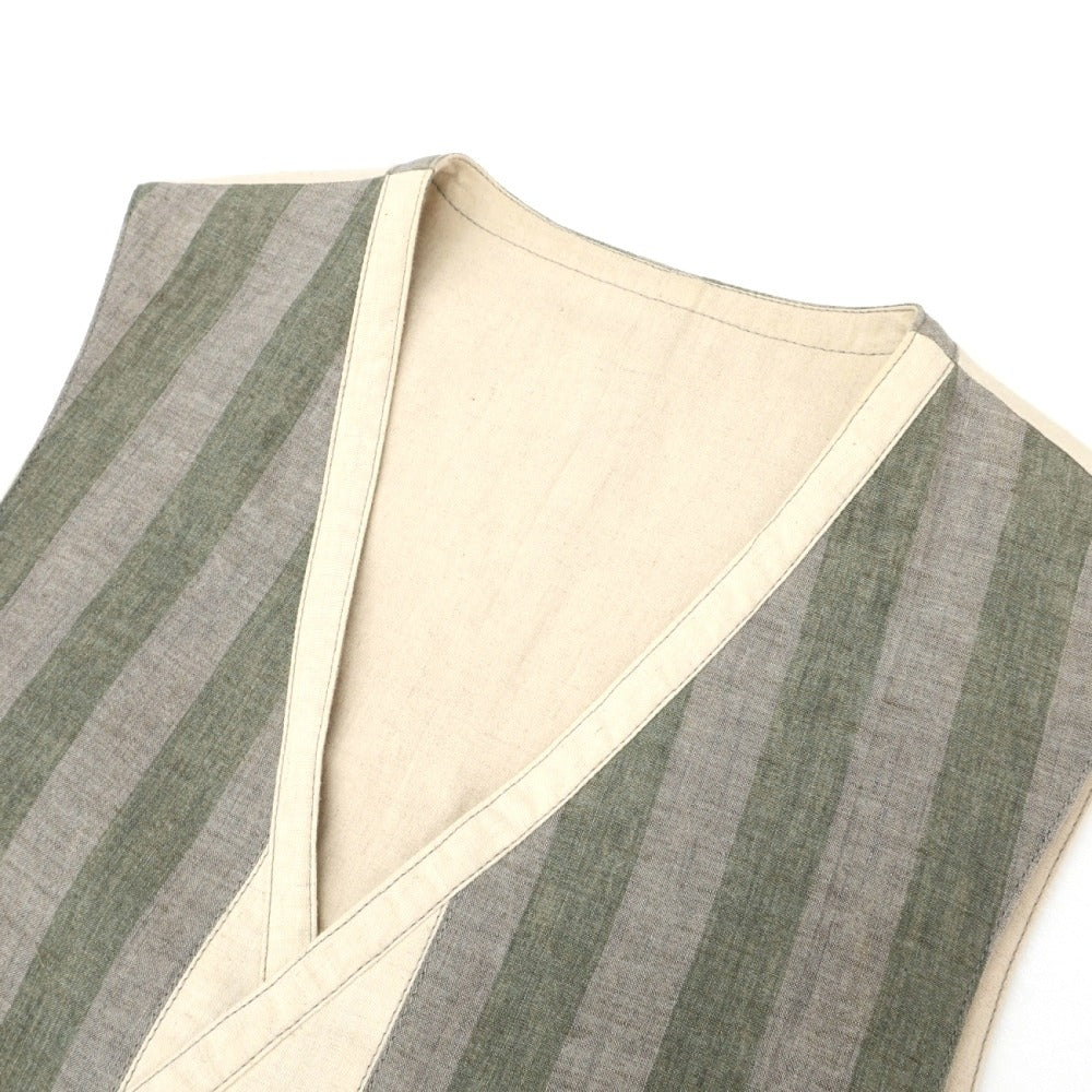 【中古】ポールスミスコレクション PAUL SMITH COLLECTION リネン ストライプ カジュアル系ジレ ベスト グレーxグリーン【サイズL】【 状態ランクB 】【 メンズ 】