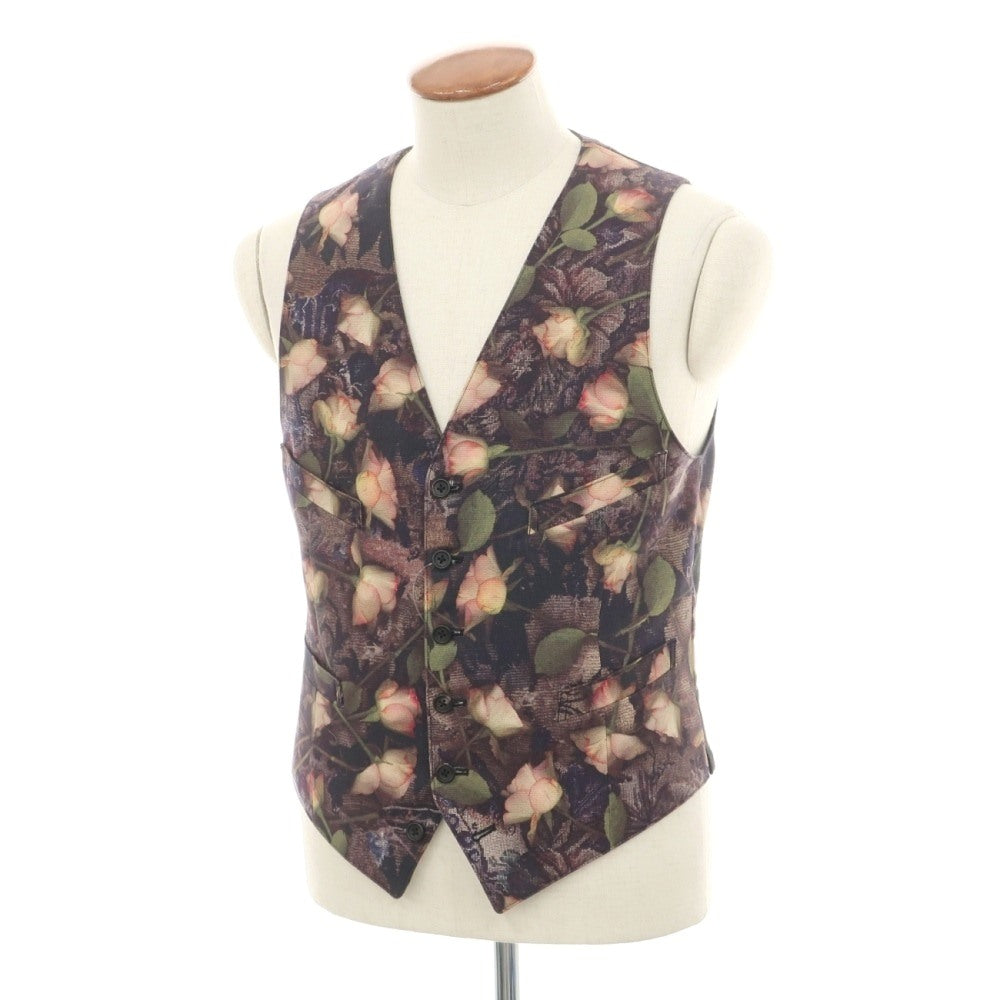 【中古】ポールスミスコレクション PAUL SMITH COLLECTION コットン ボタニカル柄 プリント カジュアル系ジレ ベスト ダークネイビーxグリーン【サイズL】【 状態ランクB 】【 メンズ 】