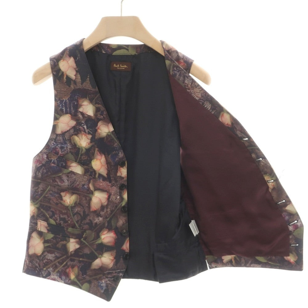 【中古】ポールスミスコレクション PAUL SMITH COLLECTION コットン ボタニカル柄 プリント カジュアル系ジレ ベスト ダークネイビーxグリーン【サイズL】【 状態ランクB 】【 メンズ 】