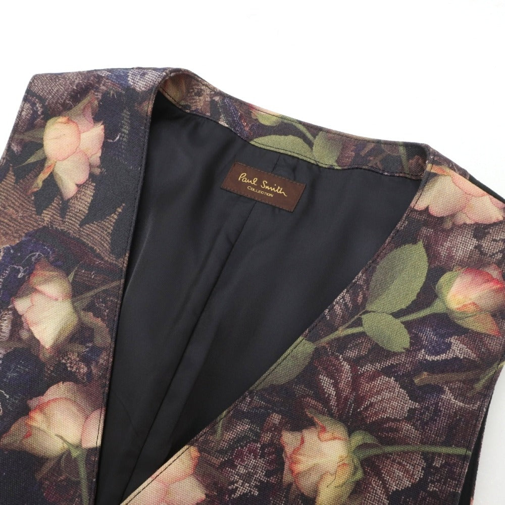 【中古】ポールスミスコレクション PAUL SMITH COLLECTION コットン ボタニカル柄 プリント カジュアル系ジレ ベスト ダークネイビーxグリーン【サイズL】【 状態ランクB 】【 メンズ 】