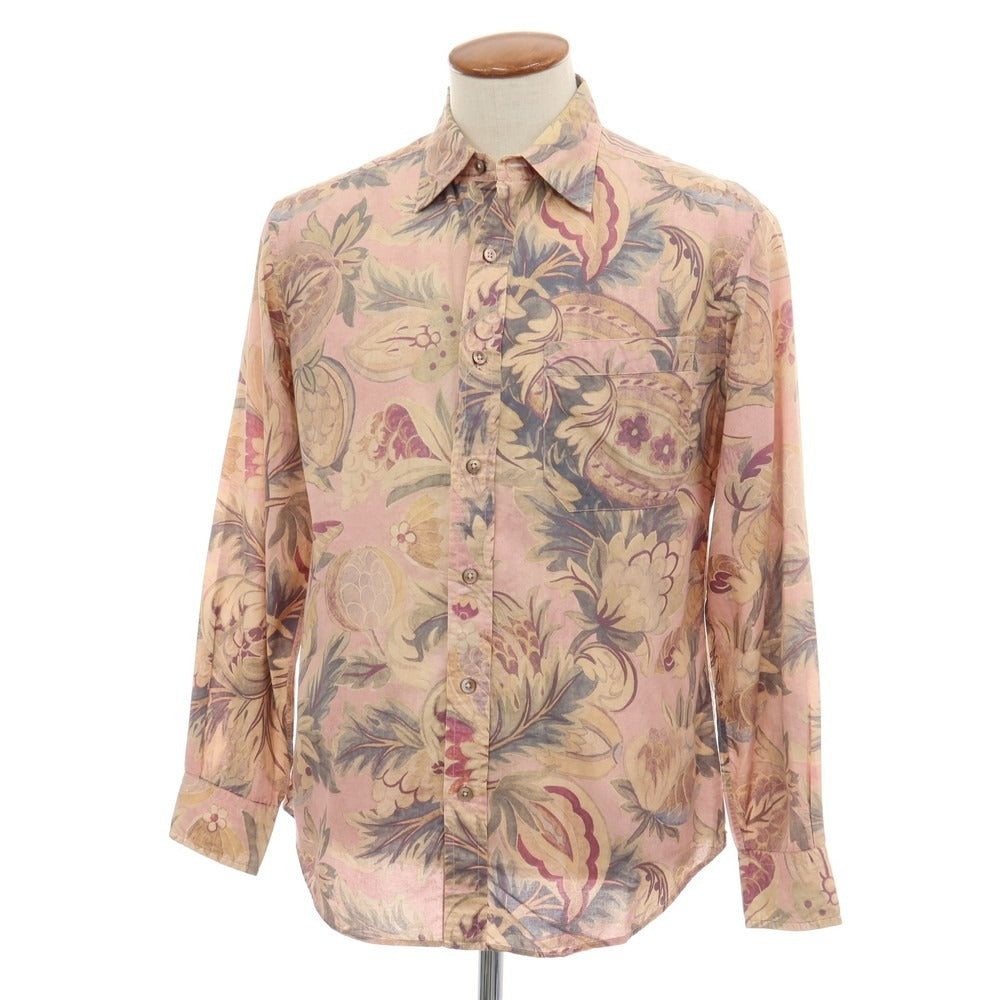 【中古】ポールスミスコレクション PAUL SMITH COLLECTION コットン 花柄 ボタニカル プリント レギュラーカラー カジュアルシャツ ピンクxベージュ【サイズM】【 状態ランクC 】【 メンズ 】