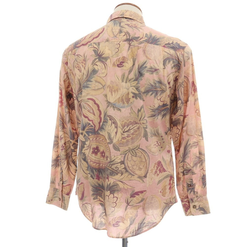 【中古】ポールスミスコレクション PAUL SMITH COLLECTION コットン 花柄 ボタニカル プリント レギュラーカラー カジュアルシャツ ピンクxベージュ【サイズM】【 状態ランクC 】【 メンズ 】