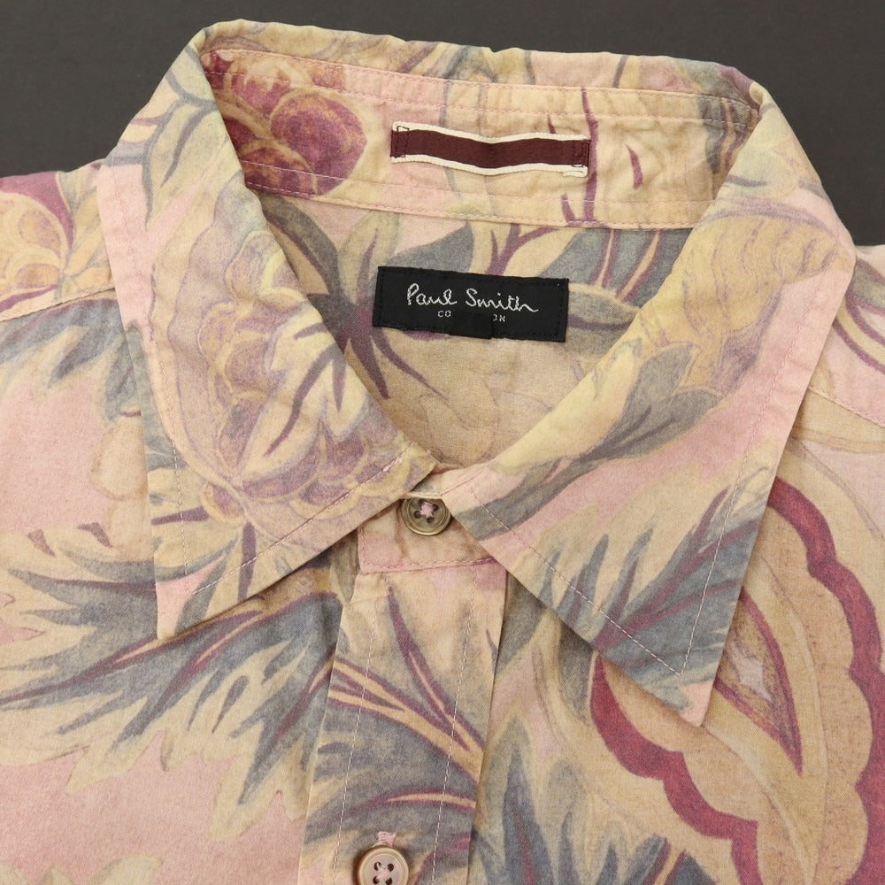【中古】ポールスミスコレクション PAUL SMITH COLLECTION コットン 花柄 ボタニカル プリント レギュラーカラー カジュアルシャツ ピンクxベージュ【サイズM】【 状態ランクC 】【 メンズ 】