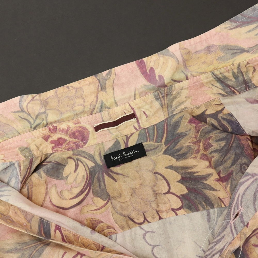 【中古】ポールスミスコレクション PAUL SMITH COLLECTION コットン 花柄 ボタニカル プリント レギュラーカラー カジュアルシャツ ピンクxベージュ【サイズM】【 状態ランクC 】【 メンズ 】