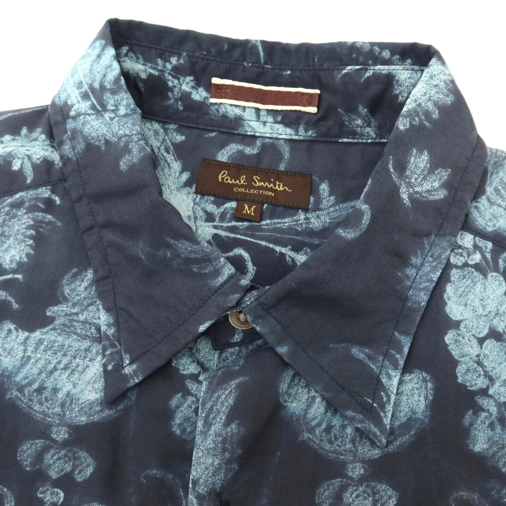 【中古】ポールスミスコレクション PAUL SMITH COLLECTION コットン 総柄 プリント レギュラーカラー カジュアルシャツ ネイビーxライトブルー【サイズM】【 状態ランクB 】【 メンズ 】