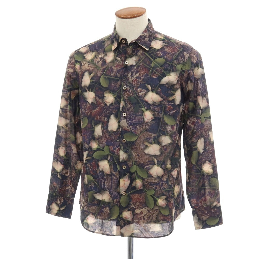 【中古】ポールスミスコレクション PAUL SMITH COLLECTION コットン 花柄 ボタニカル プリント カジュアルシャツ パープル系xグリーン【サイズM】【 状態ランクB 】【 メンズ 】