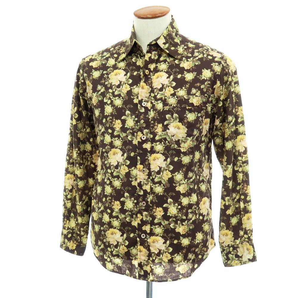 【中古】ポールスミスコレクション PAUL SMITH COLLECTION コットン 花柄 プリント カジュアルシャツ ダークカーキxグリーン【サイズM】【 状態ランクB 】【 メンズ 】