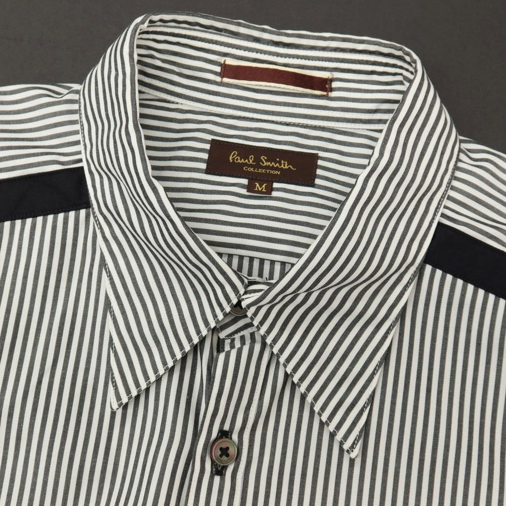 【中古】ポールスミスコレクション PAUL SMITH COLLECTION コットン ストライプ 変形ターンナップカフス カジュアルシャツ グレーxホワイト【サイズM】【 状態ランクB 】【 メンズ 】