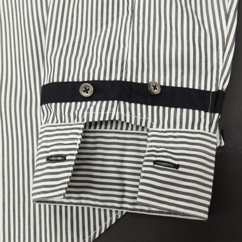 【中古】ポールスミスコレクション PAUL SMITH COLLECTION コットン ストライプ 変形ターンナップカフス カジュアルシャツ グレーxホワイト【サイズM】【 状態ランクB 】【 メンズ 】