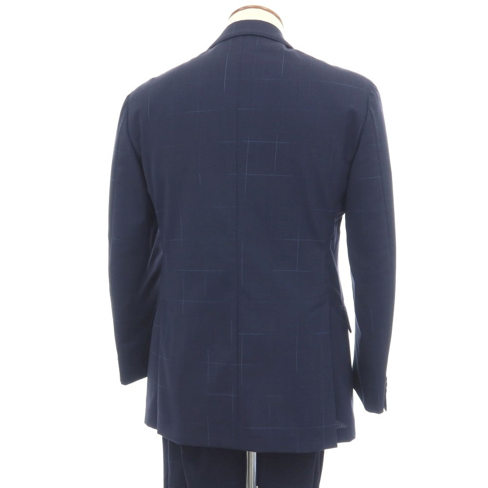 【中古】ラルディーニ LARDINI ウールポリウレタン チェック 3つボタンスーツ ネイビー【サイズ46】【 状態ランクC 】【 メンズ 】