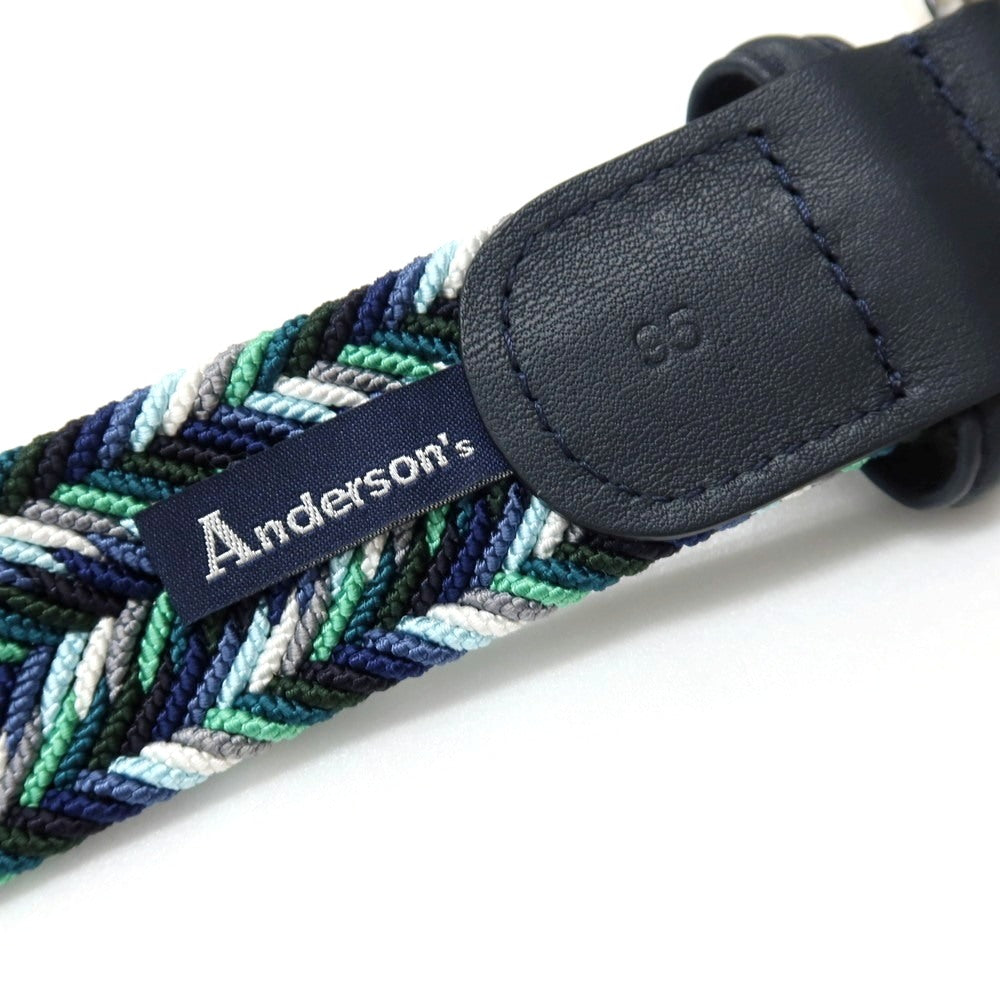 【新品】アンダーソンズ Andersons エラスティック ゴム メッシュベルト ネイビーxグリーン【サイズ95】【 状態ランクN 】【 メンズ 】