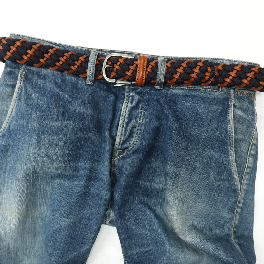 【新品】アンダーソンズ Andersons レザー×エラスティック ゴム メッシュベルト ネイビーxブラウン【サイズ95】【 状態ランクN 】【 メンズ 】