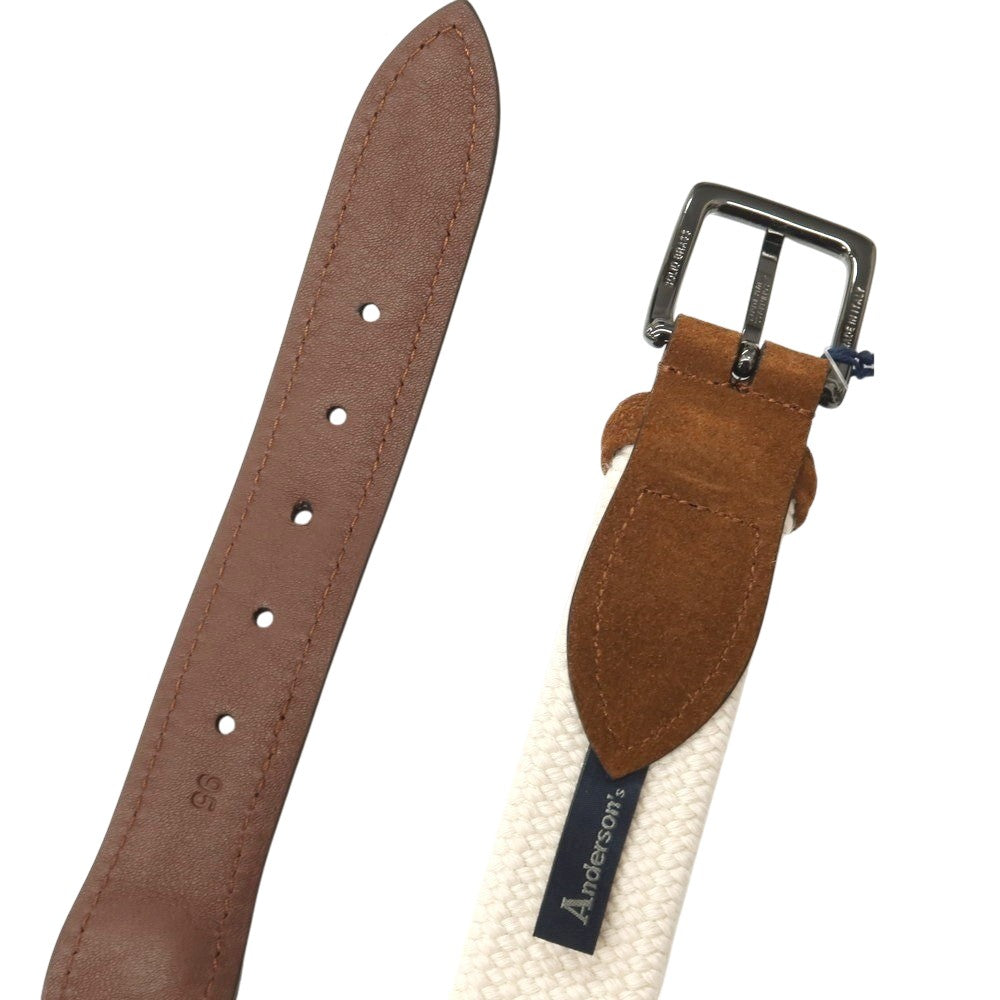 【新品】アンダーソンズ Andersons ウール系×スエードレザー エラスティック ゴム メッシュベルト アイボリーxブラウン【サイズ95】【 状態ランクN 】【 メンズ 】