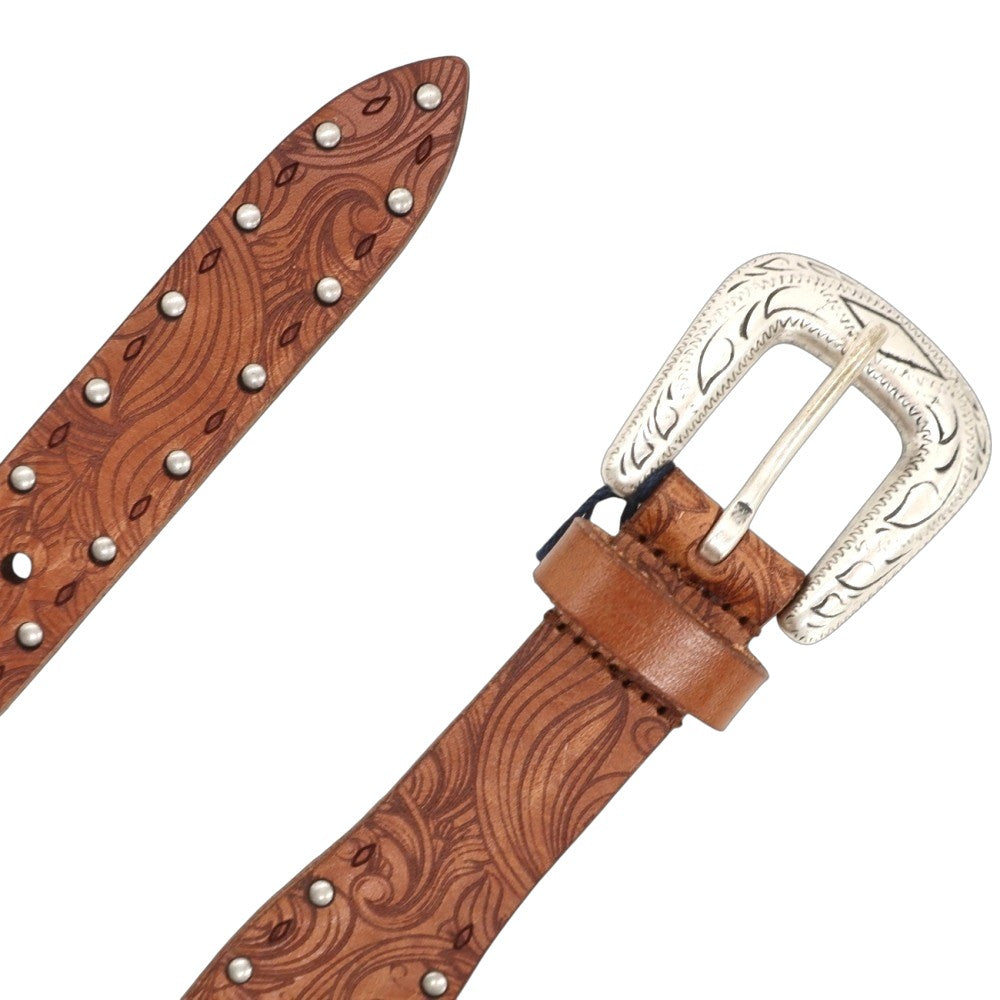 【新品】アンダーソンズ Andersons スタッズ レザー ウエスタン ベルト ライトブラウンxシルバー【サイズ95】【 状態ランクN 】【 メンズ 】