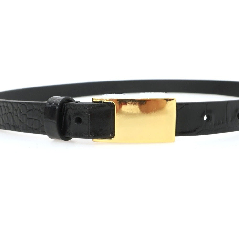 【新品】アンダーソンズ Andersons クロコ型押し カーフレザー ナローベルト ブラックxゴールド【サイズ80】【 状態ランクN 】【 メンズ 】