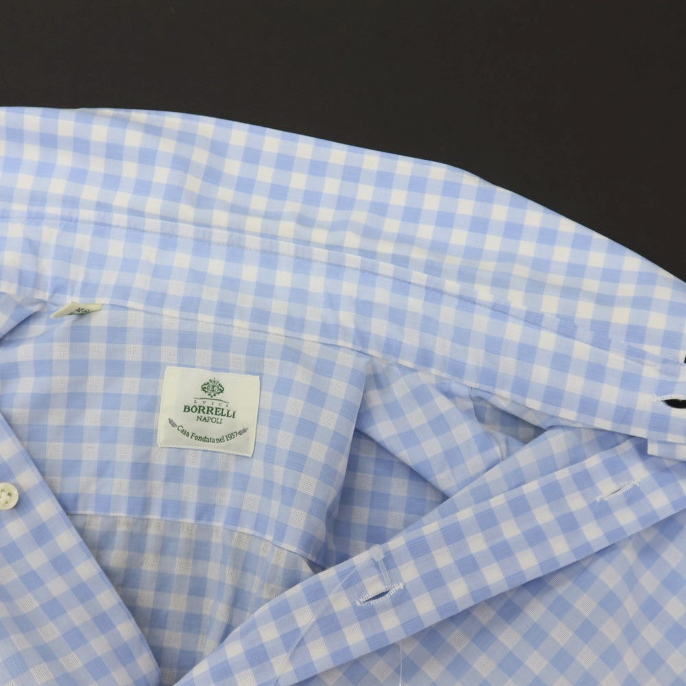 【中古】ルイジ ボレッリ Luigi Borrelli コットン ギンガムチェック ボタンダウン カジュアルシャツ ライトブルーxホワイト【サイズ37】【 状態ランクC 】【 メンズ 】