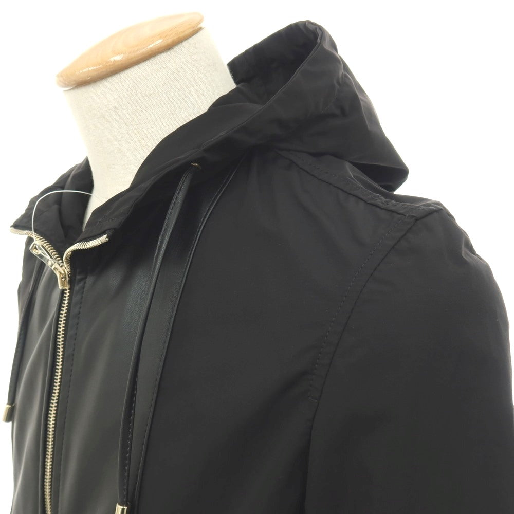 【中古】エンメティ EMMETI BR別注 ポリエステル系 フェイクレザー 切り替えデザイン フーデッドブルゾン ブラック【サイズ42】【 状態ランクB 】【 メンズ 】