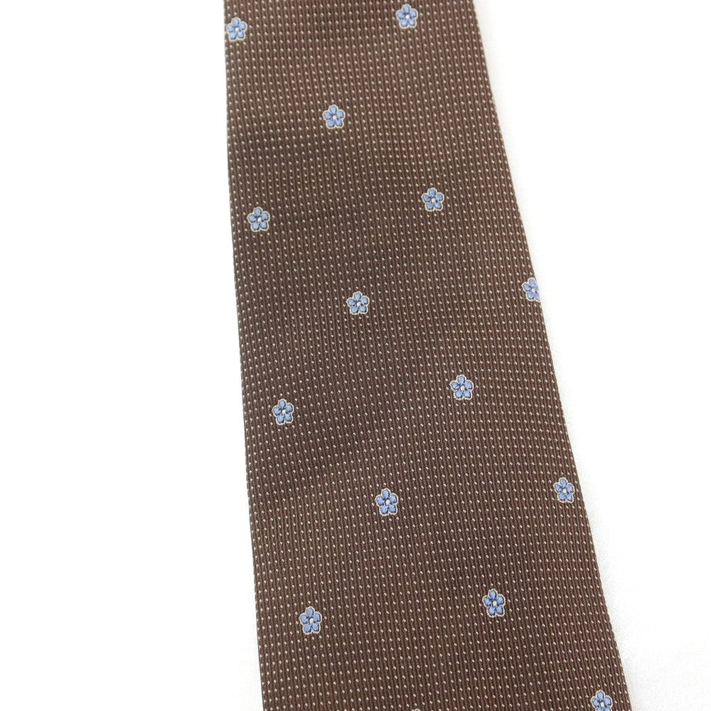 【中古】タイユアタイ TIE YOUR TIE シルク 花小紋柄ネクタイ ブラウンxライトブルー【 状態ランクC 】【 メンズ 】