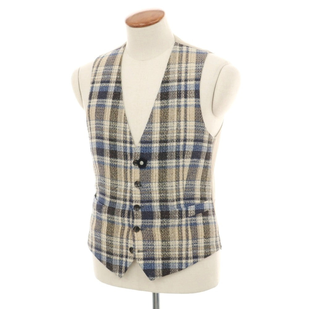 【中古】ラルディーニ LARDINI シルクウールナイロン チェック カジュアル系ジレ ベスト ブルー系xベージュ【サイズ48】【 状態ランクD 】【 メンズ 】
