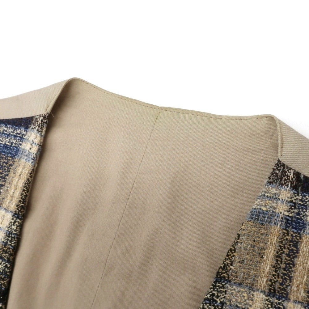 【中古】ラルディーニ LARDINI シルクウールナイロン チェック カジュアル系ジレ ベスト ブルー系xベージュ【サイズ48】【 状態ランクD 】【 メンズ 】
