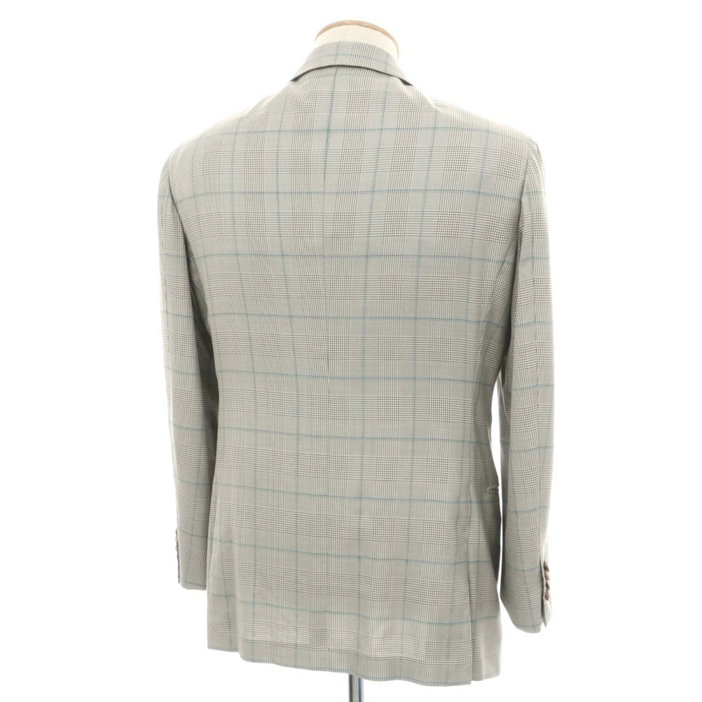 【中古】リングヂャケット RING JACKET MEISTER ウールシルクポリエステル チェック 3つボタンスーツ ライトグレーxグリーン【サイズ44】【 状態ランクB 】【 メンズ 】