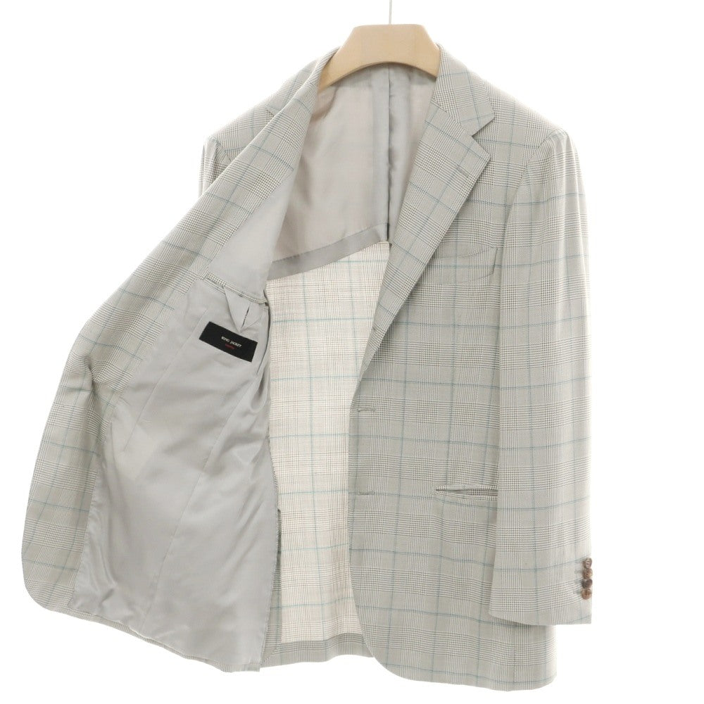 【中古】リングヂャケット RING JACKET MEISTER ウールシルクポリエステル チェック 3つボタンスーツ ライトグレーxグリーン【サイズ44】【 状態ランクB 】【 メンズ 】