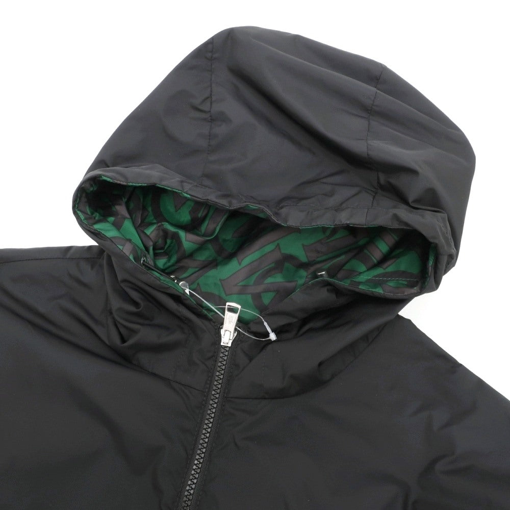【中古】モンクレール MONCLER リバーシブル 無地×ロゴプリント フーデッドブルゾン ブラックxグリーン【サイズ1】【 状態ランクB 】【 メンズ 】