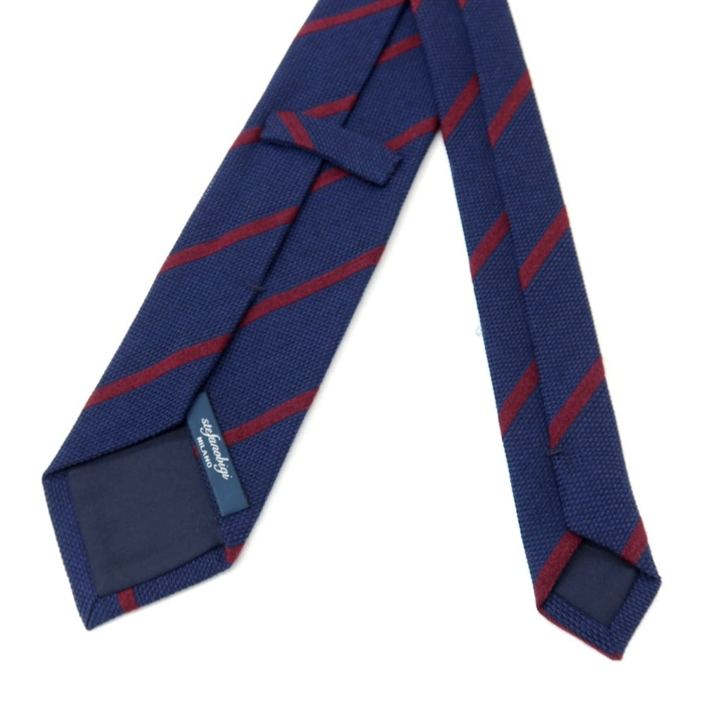 【新品】ステファノ ビジ stefano bigi ウールカシミヤ ストライプ柄ネクタイ ネイビーxボルドー【 状態ランクN 】【 メンズ 】