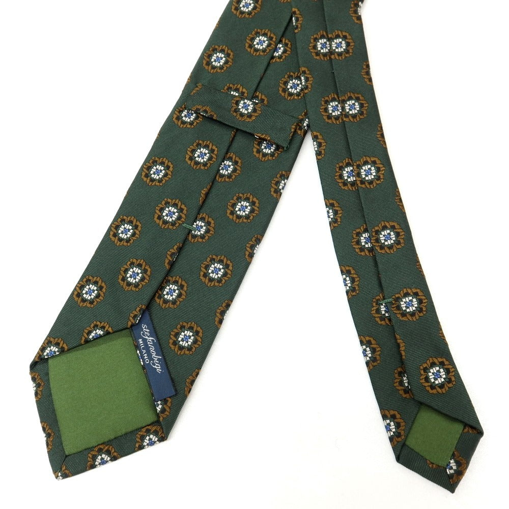 【新品】ステファノ ビジ stefano bigi シルク 小紋柄ネクタイ ダークグリーンxカーキ【 状態ランクN 】【 メンズ 】