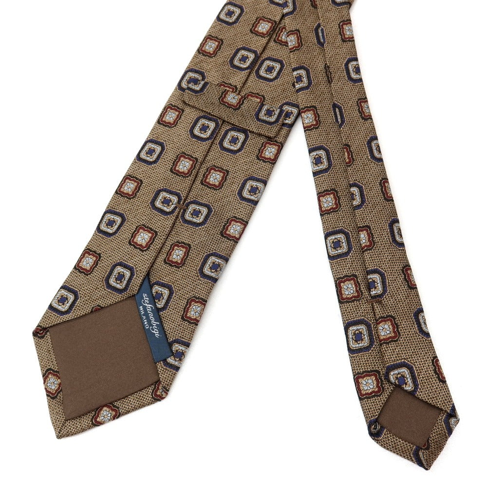 【新品】ステファノ ビジ stefano bigi シルク ジャカード 小紋柄ネクタイ ダークベージュxネイビー【 状態ランクN 】【 メンズ 】