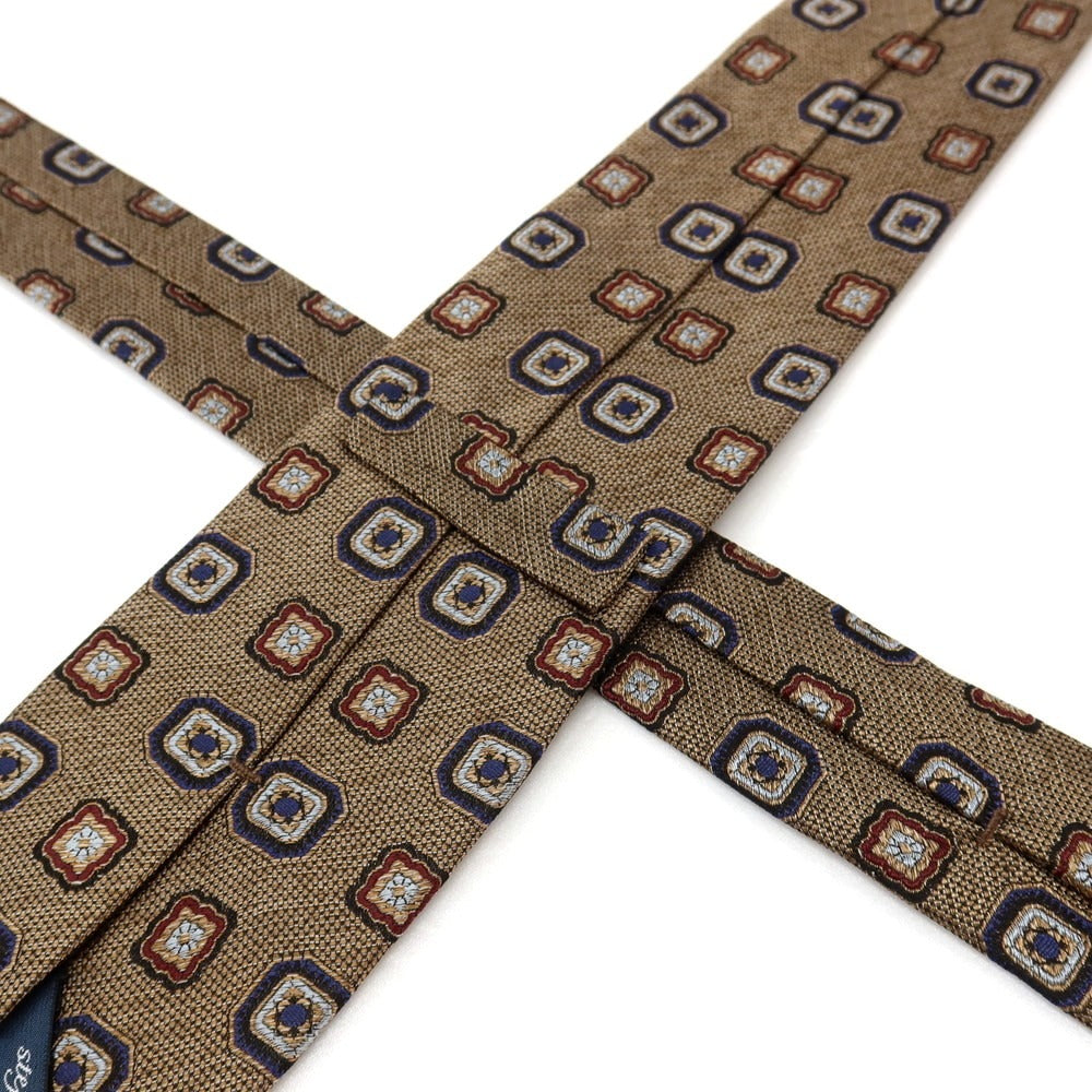 【新品】ステファノ ビジ stefano bigi シルク ジャカード 小紋柄ネクタイ ダークベージュxネイビー【 状態ランクN 】【 メンズ 】