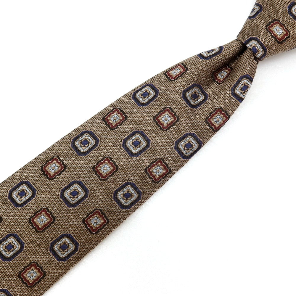 【新品】ステファノ ビジ stefano bigi シルク ジャカード 小紋柄ネクタイ ダークベージュxネイビー【 状態ランクN 】【 メンズ 】