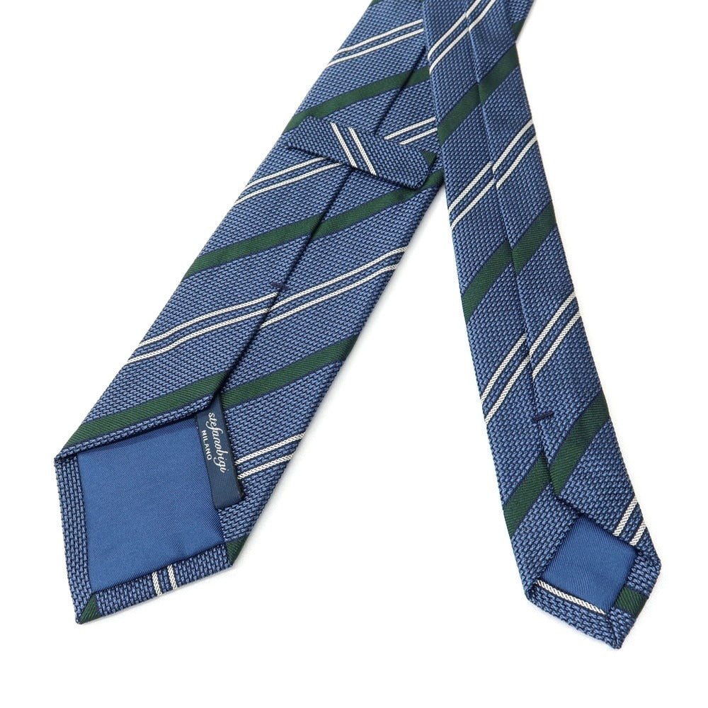 【新品】ステファノ ビジ stefano bigi シルク ストライプ柄ネクタイ ブルーxグリーン【 状態ランクN 】【 メンズ 】