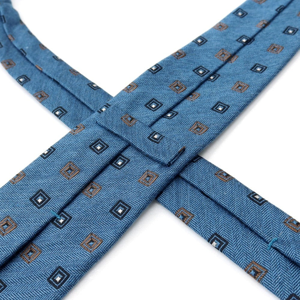 【新品】ステファノ ビジ stefano bigi シルクウール 小紋柄ネクタイ ブルーxブラウン【 状態ランクN 】【 メンズ 】