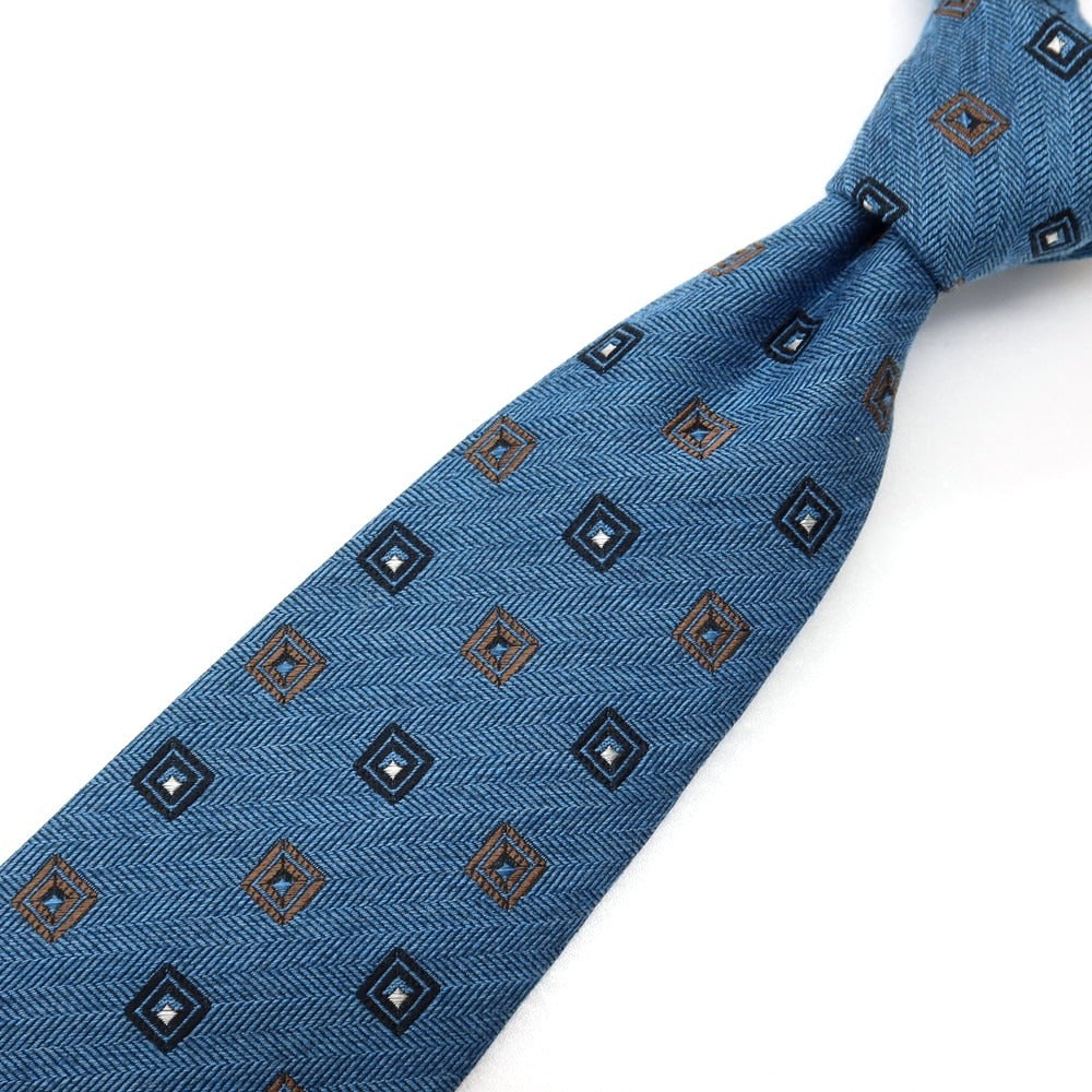 【新品】ステファノ ビジ stefano bigi シルクウール 小紋柄ネクタイ ブルーxブラウン【 状態ランクN 】【 メンズ 】