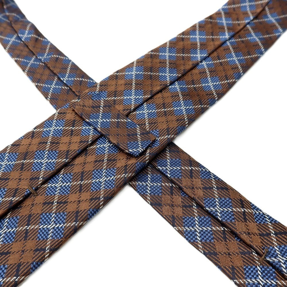 【新品】ステファノ ビジ stefano bigi シルク ジャカード チェック柄ネクタイ ブラウンxブルー【 状態ランクN 】【 メンズ 】