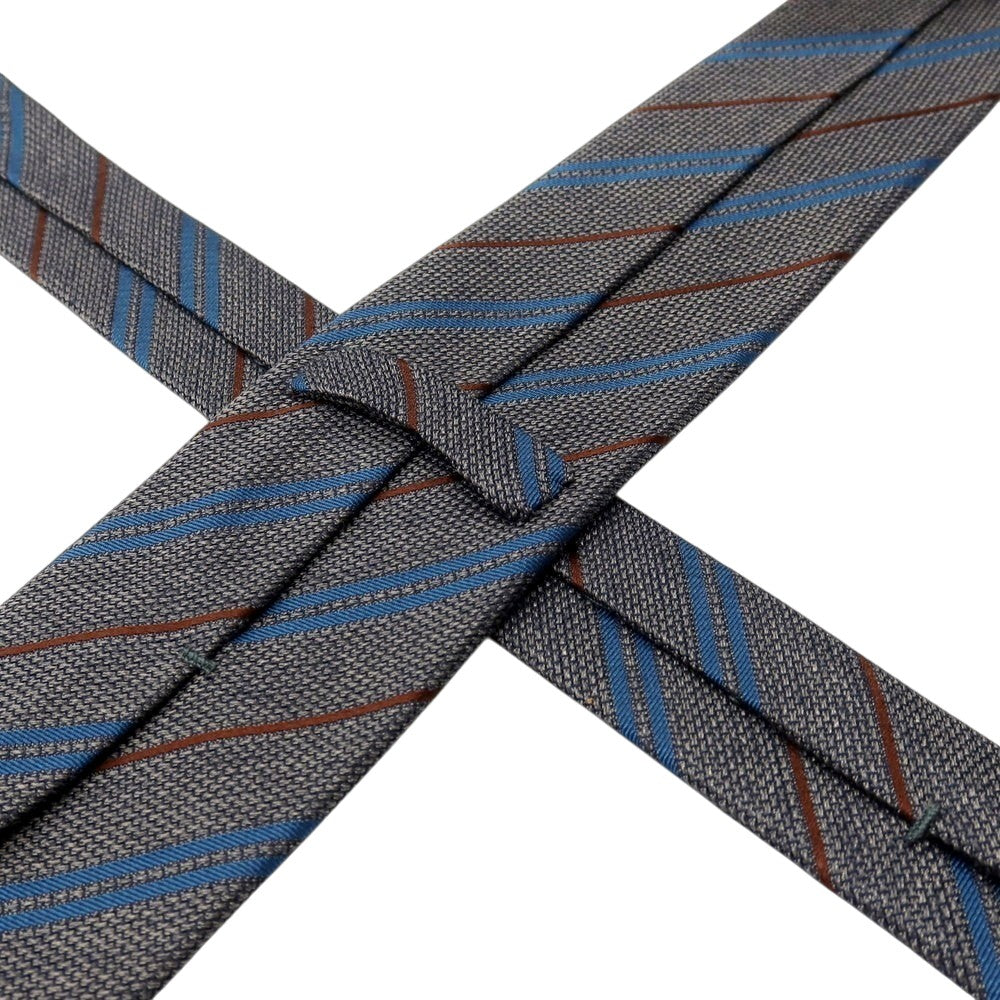 【新品】ステファノ ビジ stefano bigi シルクウール ストライプ柄ネクタイ グレーxブラウン【 状態ランクN 】【 メンズ 】
