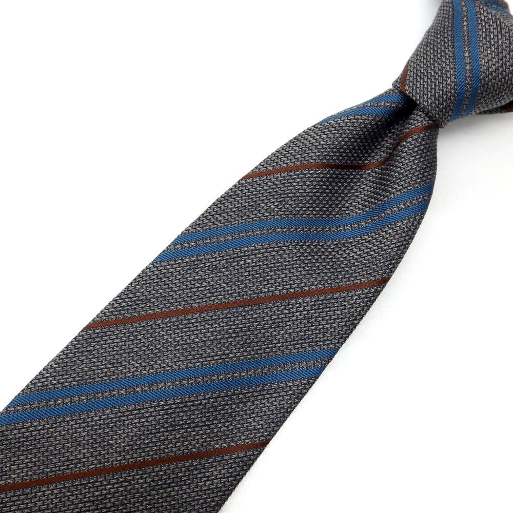【新品】ステファノ ビジ stefano bigi シルクウール ストライプ柄ネクタイ グレーxブラウン【 状態ランクN 】【 メンズ 】
